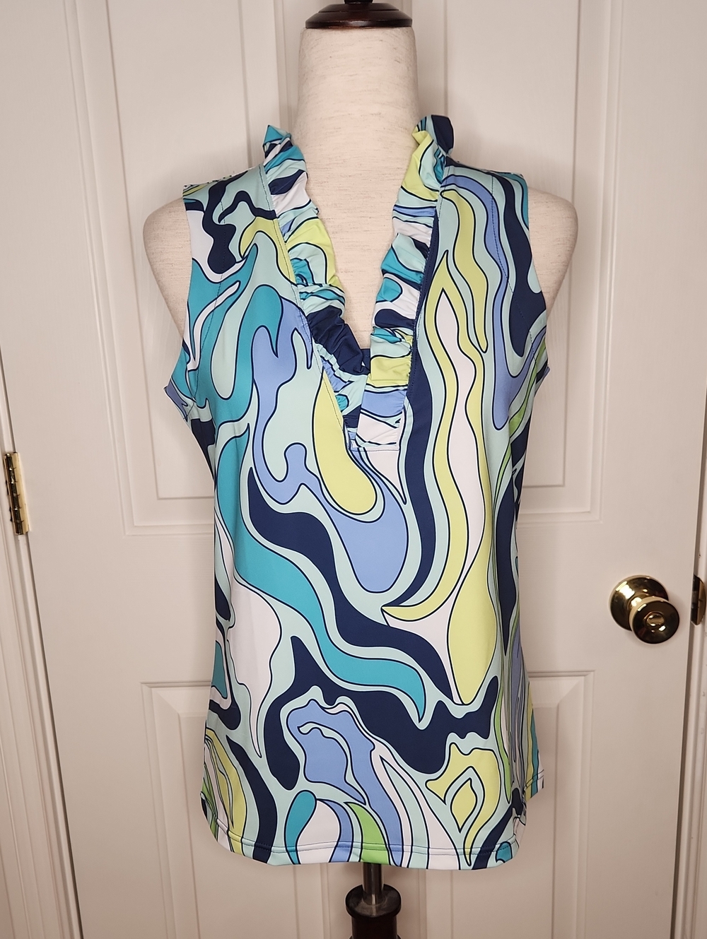 Ana Clare Active Sleeveless Ruffle Calla Top Size M NWT